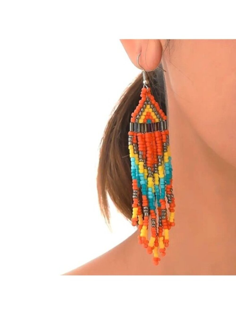 Navajo Seed Bead Earrings Dangle Tribal  Colorful Dangle Boho Native Trendy Fun